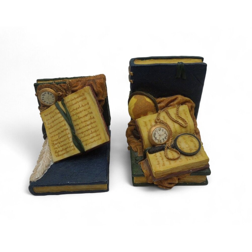 Library Desk Bookend Set Globe and Books Theme Vintage